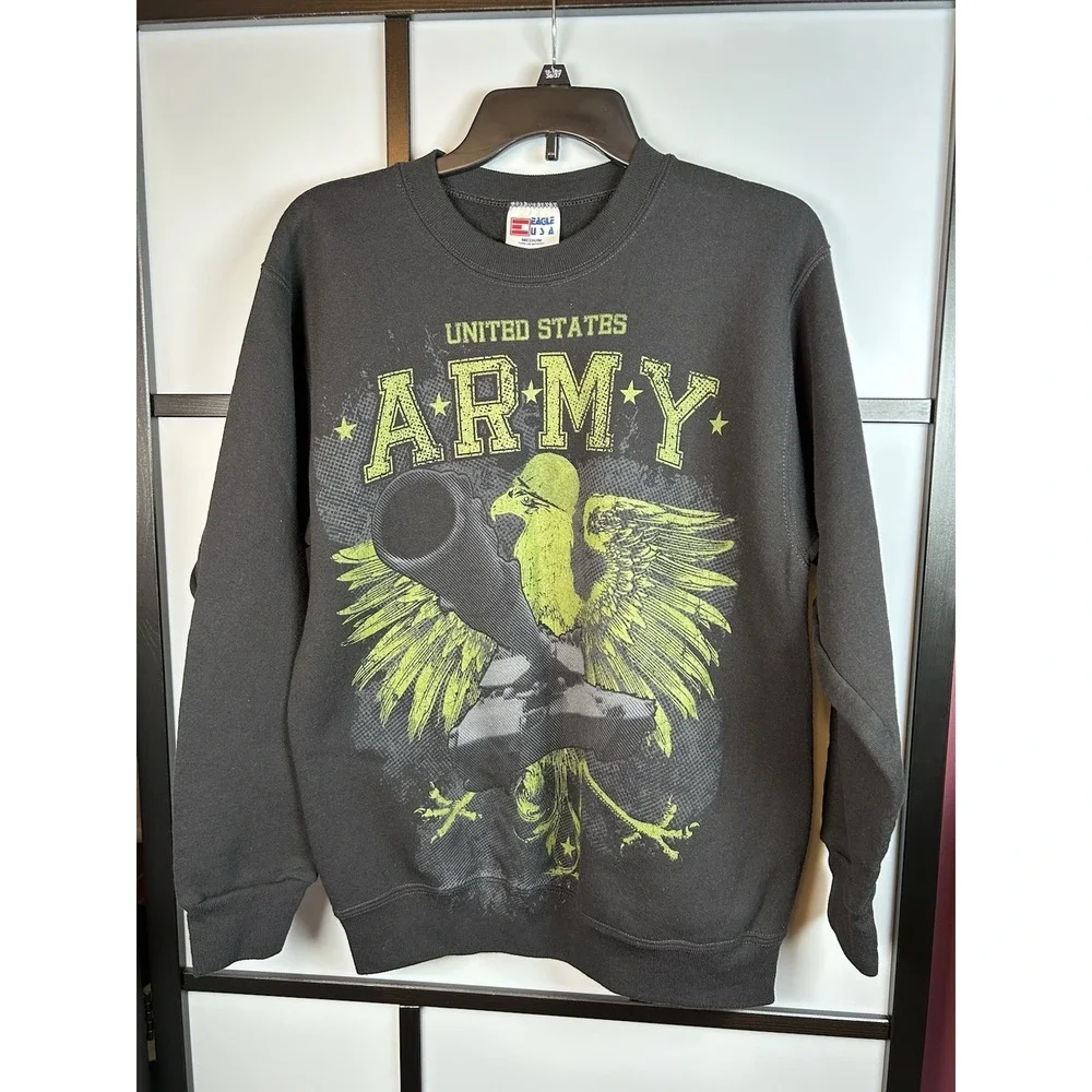 Vtg 90s Eagle USA Army Crewneck Sweatshirt Medium Black Neon Green Eagle Tank